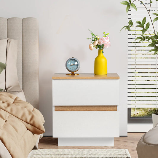 Modern 2-Drawer Nightstand: Embossed White & Oak